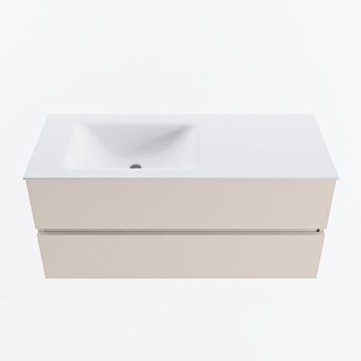 MONDIAZ VICA 110cm badmeubel onderkast Linen 2 lades. Wastafel CLOUD links zonder kraangat, kleur Talc.