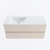 MONDIAZ VICA 110cm badmeubel onderkast Linen 2 lades. Wastafel CLOUD links zonder kraangat, kleur Talc. - thumbnail