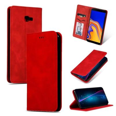 Retro huid voelen Business magnetische horizontale Flip lederen case voor Samsung Galaxy J4 plus 2018 & J4 Prime (rood)