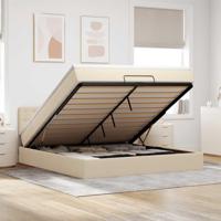 Ottoman bed met matras en LED's 160x200cm stof crèmekleurig - thumbnail