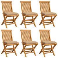 Tuinstoelen 6 st met beige kussens massief teakhout - thumbnail