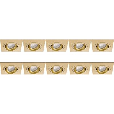 Vierkante GU10 Inbouwspots - 10 Pack - Kantelbaar - Goud Aluminium - 92mm