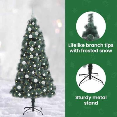 Kunstkerstboom met lichtjes en ballenset Groen 150 cm PET
