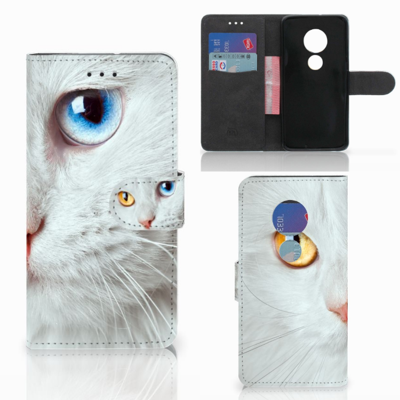 Motorola Moto G7 Play Telefoonhoesje met Pasjes Witte Kat Motorola Moto G7 Play Telefoonhoesje met Pasjes Witte Kat
