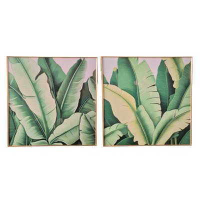 Schilderij Home ESPRIT Groen Lakens Tropisch 80 x 3,5 x 80 cm (2 Stuks)