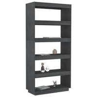 Boekenkast/kamerscherm 80x35x167 cm massief grenenhout grijs - thumbnail