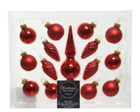 Decoris kerstballen piek glas 15st kerstrood - thumbnail