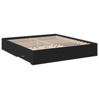 Bedframe met lades bewerkt hout zwart 200x200 cm - thumbnail