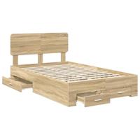 Bedframe met hoofdeinde Sonoma Eiken 135 x 190 cm Bewerkt hout - thumbnail