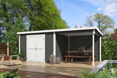 Blokhut met overkapping Kjeld 550x250 Green Grey-Wit Outdoor Life - Outdoor life
