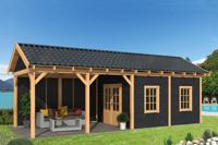 Tuindeco Hamar L Overkapping type 11 903x395 cm Lariks/Douglashout blank en Zweeds rabat zwart- Zadeldak- Onbehandeld lariks Douglas hout- Tuindeco - thumbnail