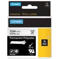 Labeltape Dymo Rhino industrieel polyester 12mm zwart op wit - thumbnail