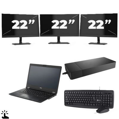Fujitsu Lifebook U7410 - Intel Core i5-10e Generatie - 14 inch - Touch - 16GB RAM - 256GB SSD - Windows 11 Home + 3x 22 inch Monitor