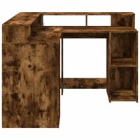 Bureau met LED-verlichting 130x130x91 cm hout gerookt eiken - thumbnail