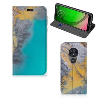 Motorola Moto G7 Play | Standcase | Marble Blue Gold