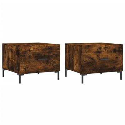 Salontafels 2 st 50x50x40 cm bewerkt hout gerookt eikenkleurig