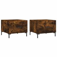 Salontafels 2 st 50x50x40 cm bewerkt hout gerookt eikenkleurig - thumbnail