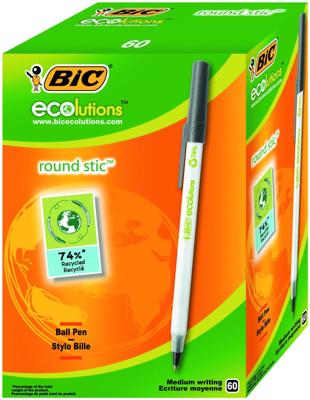 Balpen Bic Ecolutions round stic medium zwart Balpen Bic Ecolutions round stic medium zwart