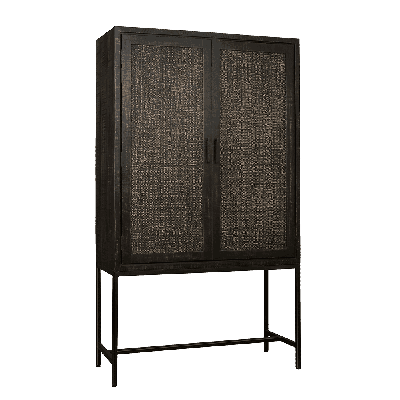 RENEW Opbergkast 'Carini' Hout en Webbing, 190 x 110cm, kleur Zwart RENEW Opbergkast 'Carini' Hout en Webbing, 190 x 110cm, kleur Zwart