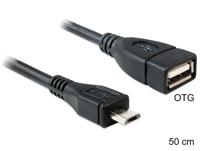 Delock 83183 Kabel USB micro-B male > USB 2.0-A female OTG 50cm - thumbnail