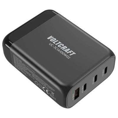 VOLTCRAFT UC-3C1A100W02 USB-oplader 100 W 3x USB-C, 1x USB-A USB PD Zwart Binnen GaN, USB Power Delivery (USB-PD), Snellader