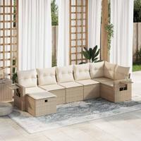7-delige Loungeset met kussens poly rattan beige - thumbnail