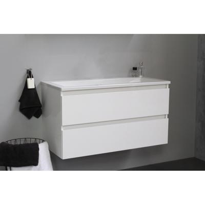 On-Line Onderkast - 100 cm - Voorgemonteerd - Acryl Wastafel - zonder Kraangat - Hoogglans Wit