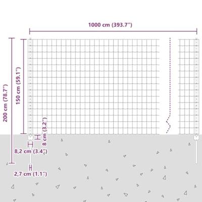 VidaXL Hek met paal grijs 1,5 x 10 m staal en pvc
