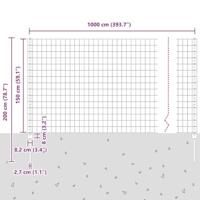 VidaXL Hek met paal grijs 1,5 x 10 m staal en pvc - thumbnail