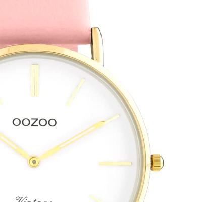 OOZOO C20254 Horloge Vintage staal-leder goudkleurig-roze 40 mm