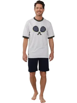 Heren shortama Tricot - Padel - Katoenen Zomer pyjama korte mouw - XXL - Grijs - XXL