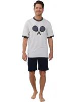 Heren shortama Tricot - Padel - Katoenen Zomer pyjama korte mouw - XXL - Grijs - XXL - thumbnail