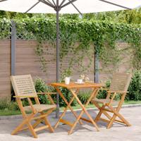 3-delige Bistroset poly rattan en massief hout beige - thumbnail