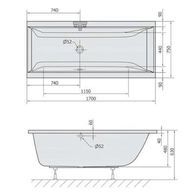 Ligbad Polysan Cleo Inbouw 170x75x48 cm Wit Polysan