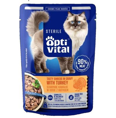 OPTIVITAL Sterile Tasty shreds in gravy with turkey - nat kattenvoer - 85g