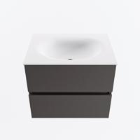 MONDIAZ VICA 60cm badmeubel onderkast Dark Grey 2 lades. Wastafel MOON midden 1 kraangat, kleur Talc. - thumbnail