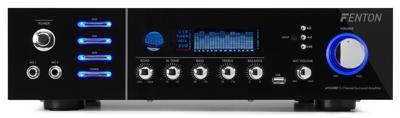 Fenton AV320BT surround hifi-versterker, PA versterker home theater karaoke, power: 2 x 100 watt RMS (8 ohm), impedantie: 4/8 ohm, Bluetooth, USB, digitale display, echo/bass/treble, zwart