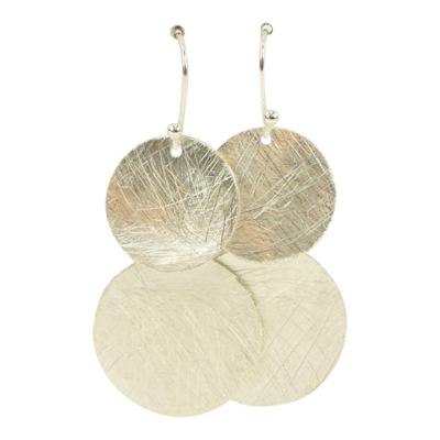 Zilveren Oorbellen Twee Schijfjes Zilveren Oorbellen Twee Schijfjes