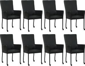 Set van 8 Zwarte leren moderne eetkamerstoelen Deal - met armleuning poot vierkant zwart met wiel - Hermes Leer Nero (zwart leer)