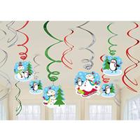 Amscan Spiraal hanger winter sneeuwpop 61 cm set van 12 | 24 stuks - thumbnail