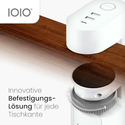 IOIO contactdoos SL3000, 3 stopcontacten en 3 USB-poorten, tafelklem, wit