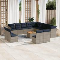 14-delige Loungeset met kussens poly rattan grijs - thumbnail