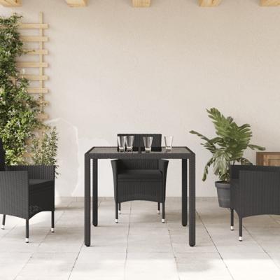 Tuintafel met glazen blad 90x90x75 cm poly rattan - thumbnail