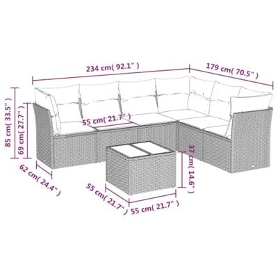 7-delige Loungeset met kussens poly rattan zwart