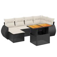 7-delige Loungeset met kussens poly rattan zwart - thumbnail