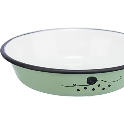 Trixie voer/waterbak plat emaille / rvs groen Trixie voer/waterbak plat emaille / rvs groen