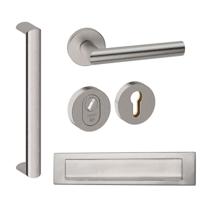 Hardbrass Voordeurset rond met greep Moskou SKG3 met kerntrekbeveiliging - RVS - thumbnail