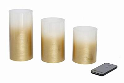 LED kaarsen/stompkaarsen met bewegende vlam en afstandsbediening - goudkleurig - set van 3 LED kaarsen/stompkaarsen met bewegende vlam en afstandsbediening - goudkleurig - set van 3
