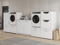 Kast WASHING 2 machines met kast 1 deur 2 lades en kast voor wasgoed en onderkast MEDIUM wit - thumbnail