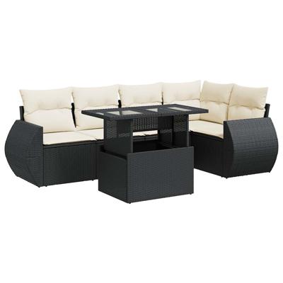 6-delige Loungeset met kussens poly rattan zwart - thumbnail